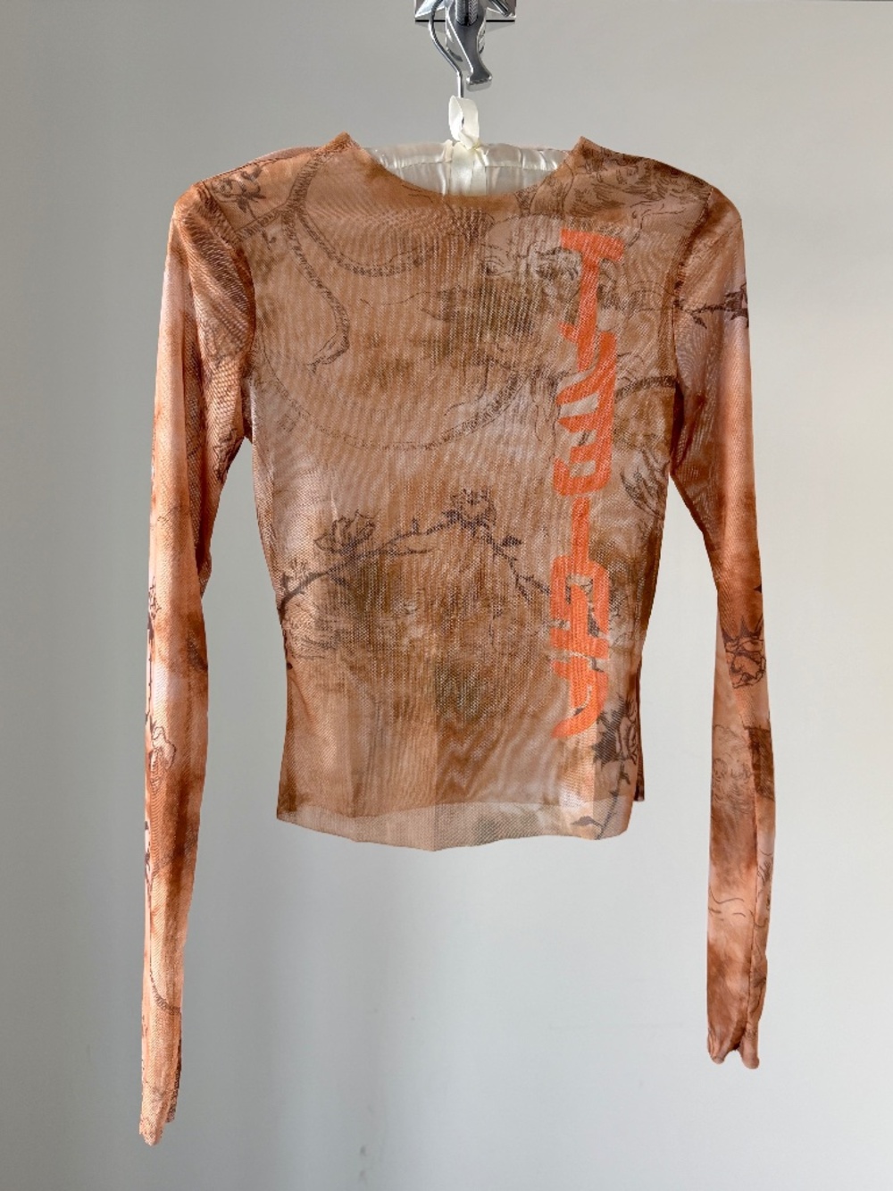 I.AM.GIA Crescent Mesh Long Sleeve Top in Orange & Tan